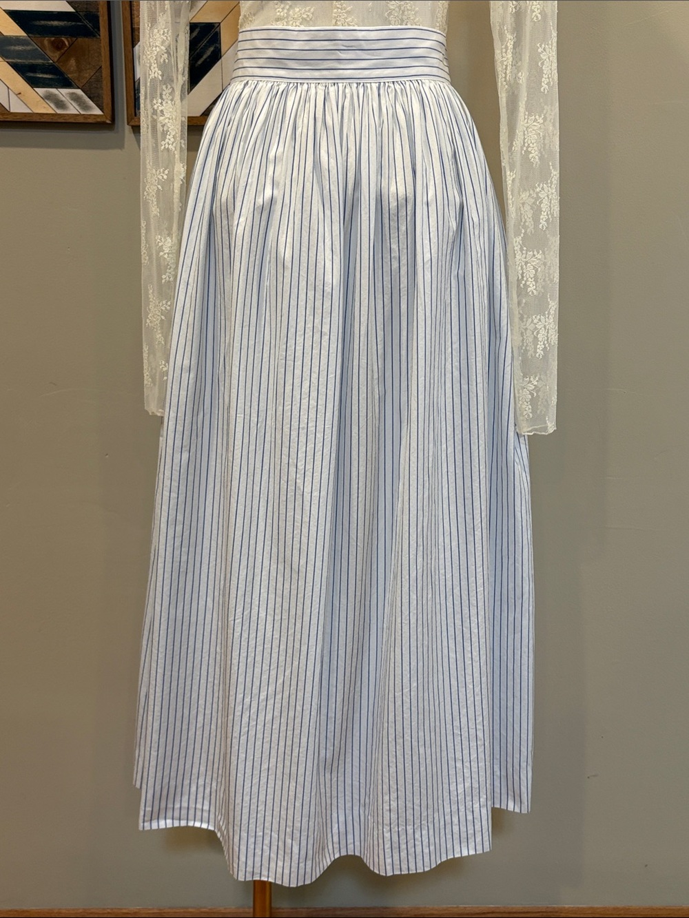 Vintage Ralph Lauren Blue Label 80s Striped Cotton Flared Button Down Maxi Skirt - Picture 8 of 13